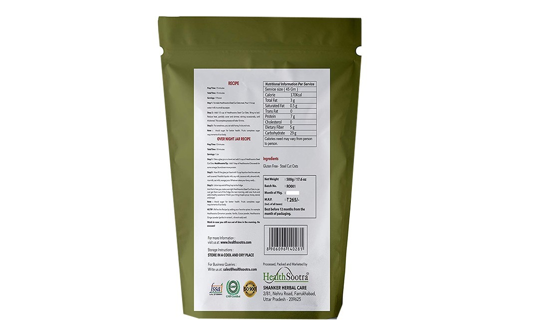 Healthsootra Steel Cut Oats Gluten Free    Pack  500 grams